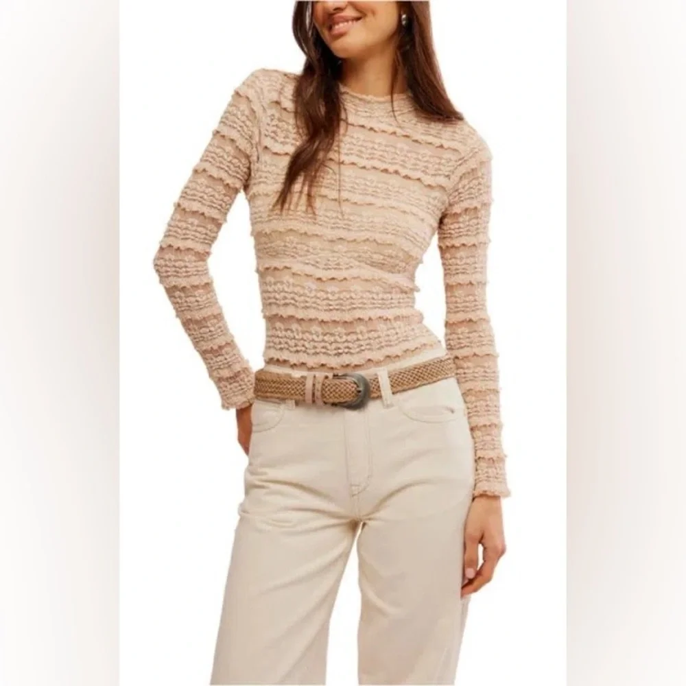 Free People Angelina Floral Lace Detail Bodysuit in Tea